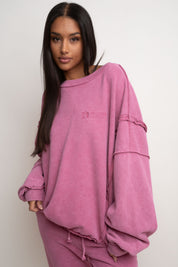 PINK WASHED EFFECT CREWNECK SWEATSHIRT - NUKU