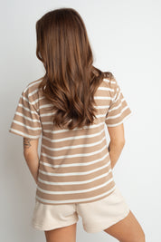 BROWN-ECRU STRIPED T-SHIRT - SAMUM