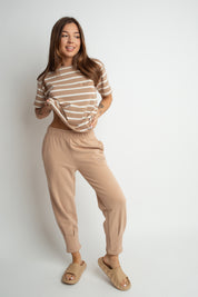 BROWN-ECRU STRIPED T-SHIRT - SAMUM