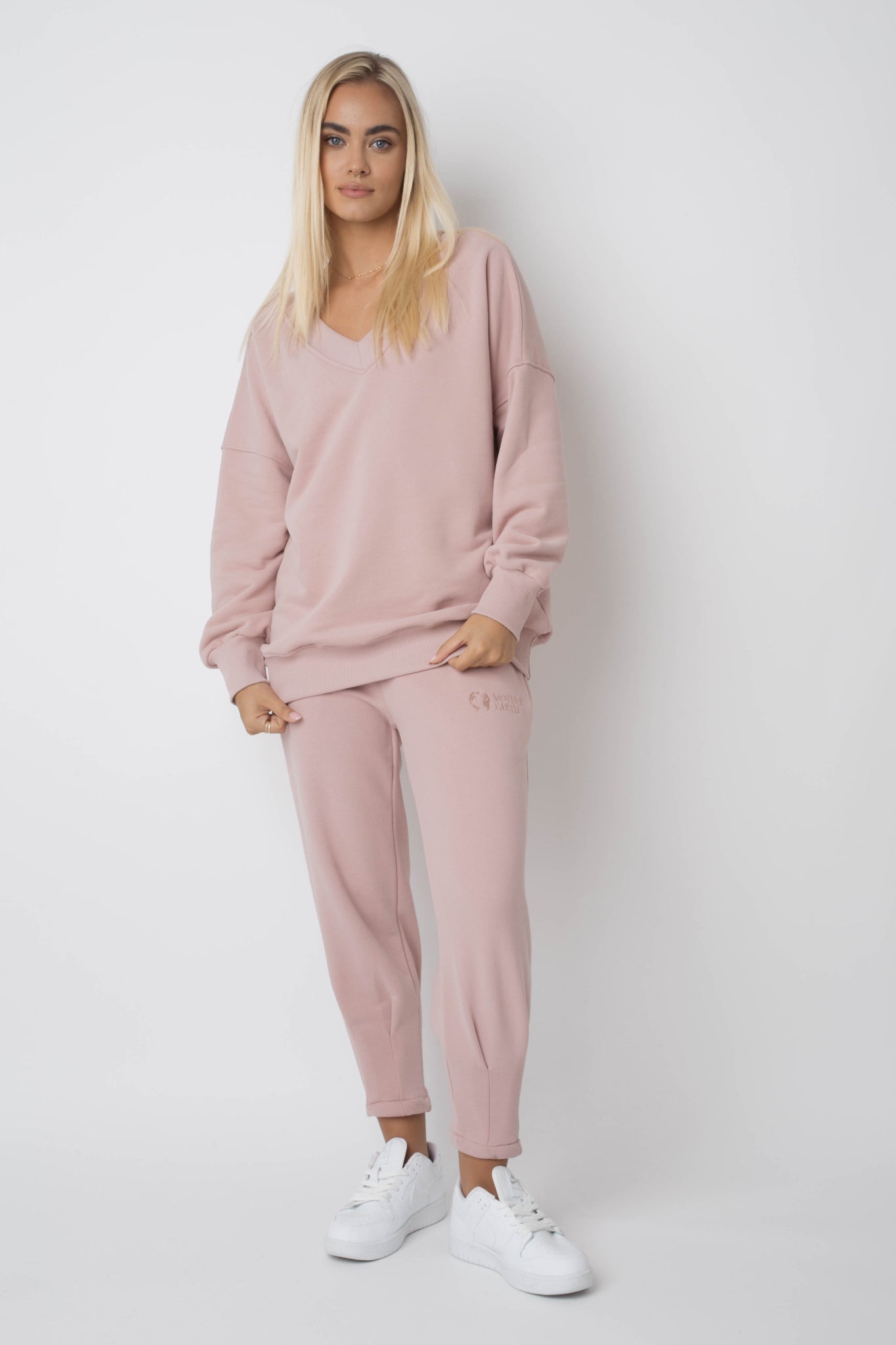 OVERSIZE LIGHT PINK NECKLINE SWEATSHIRT - BISCOE