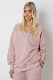 OVERSIZE LIGHT PINK NECKLINE SWEATSHIRT - BISCOE