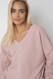 BLUZA Z DEKOLTEM OVERSIZE JASNORÓŻOWA - BISCOE