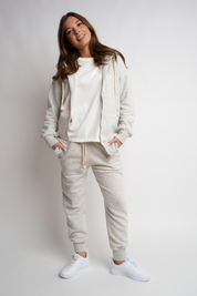 LIGHT GREY MELANGE HOODED ZIPPER - ARINA