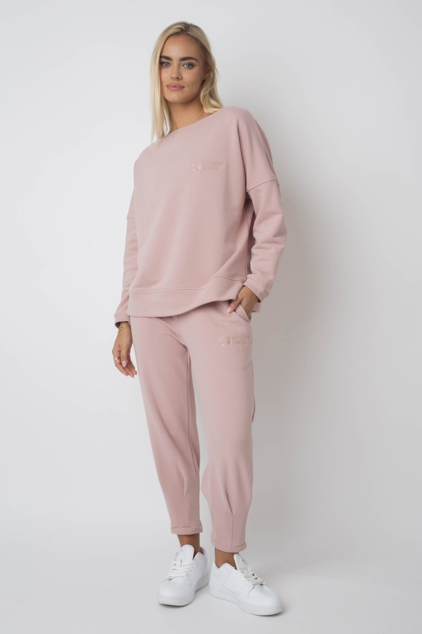 OVERSIZE SWEATSHIRT WITH WIDE NECK LIGHT PINK - MULL