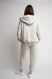 LIGHT GREY MELANGE HOODED ZIPPER - ARINA