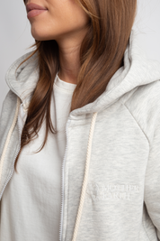 LIGHT GREY MELANGE HOODED ZIPPER - ARINA