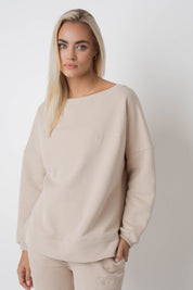 OVERSIZE SWEATSHIRT WITH WIDE NECKLINE BEIGE - MULL