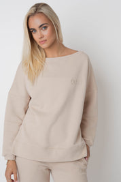 OVERSIZE SWEATSHIRT WITH WIDE NECKLINE BEIGE - MULL