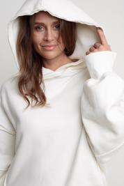 OVERSIZE HOODED SWEATSHIRT WITH SIDE SLOTS CREAM - HOLA