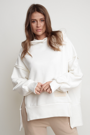 OVERSIZE HOODED SWEATSHIRT WITH SIDE SLOTS CREAM - HOLA