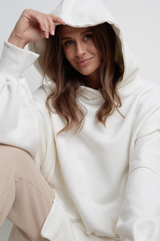 OVERSIZE HOODED SWEATSHIRT WITH SIDE SLOTS CREAM - HOLA