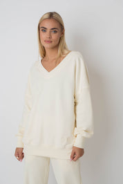 OVERSIZED ECRU NECKLINE SWEATSHIRT - BISCOE