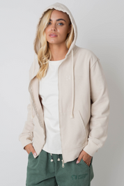 BEIGE WASHED EFFECT HOODED ZIPPER - DELTA