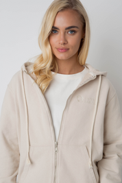 BEIGE WASHED EFFECT HOODED ZIPPER - DELTA