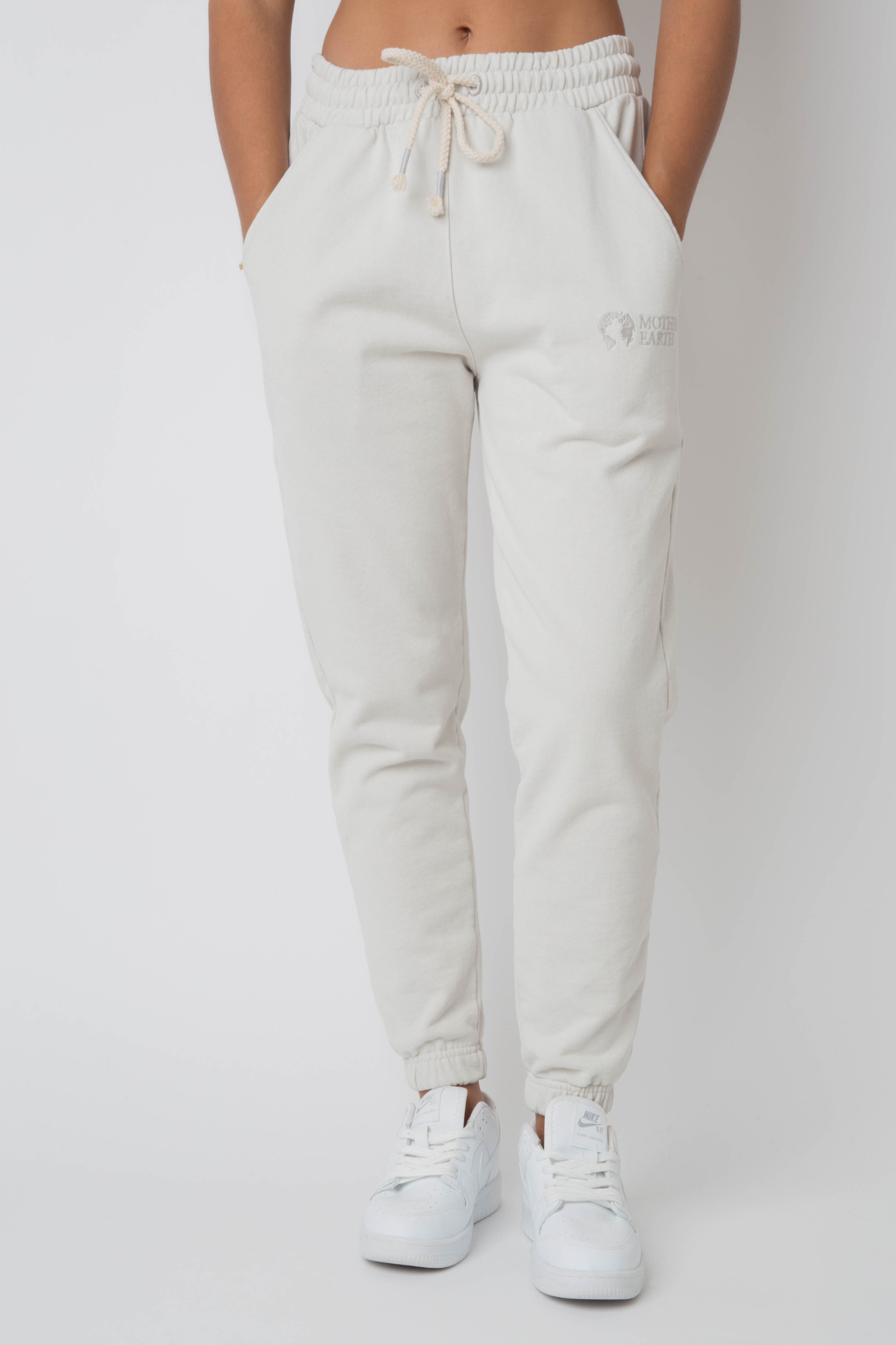 WASHED EFFECT LIGHT BEIGE SWEATPANTS - CEZAR