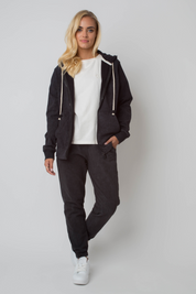 WASHED EFFECT HOODED ZIPPER, NAVY BLUE - DELTA