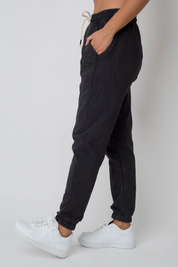 WASHED EFFECT BLACK SWEATPANTS - CEZAR