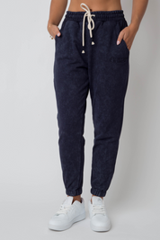 WASHED EFFECT NAVY BLUE SWEATPANTS - CEZAR