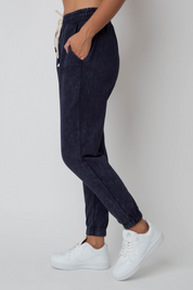 WASHED EFFECT NAVY BLUE SWEATPANTS - CEZAR