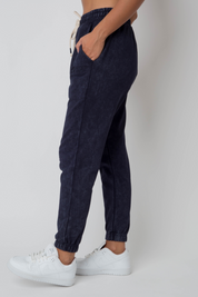 WASHED EFFECT NAVY BLUE SWEATPANTS - CEZAR