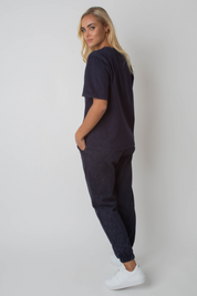 WASHED EFFECT NAVY BLUE SWEATPANTS - CEZAR