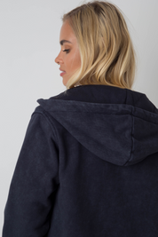 WASHED EFFECT HOODED ZIPPER, NAVY BLUE - DELTA