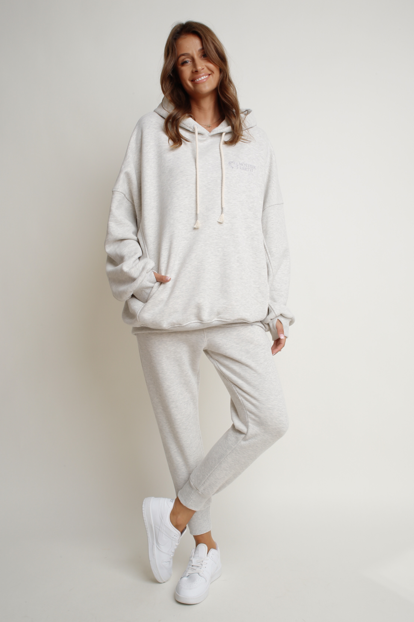 OVERSIZE HOODED SWEATSHIRT IN MELANGE GREY - EGERIA