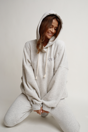 OVERSIZE HOODED SWEATSHIRT IN MELANGE GREY - EGERIA