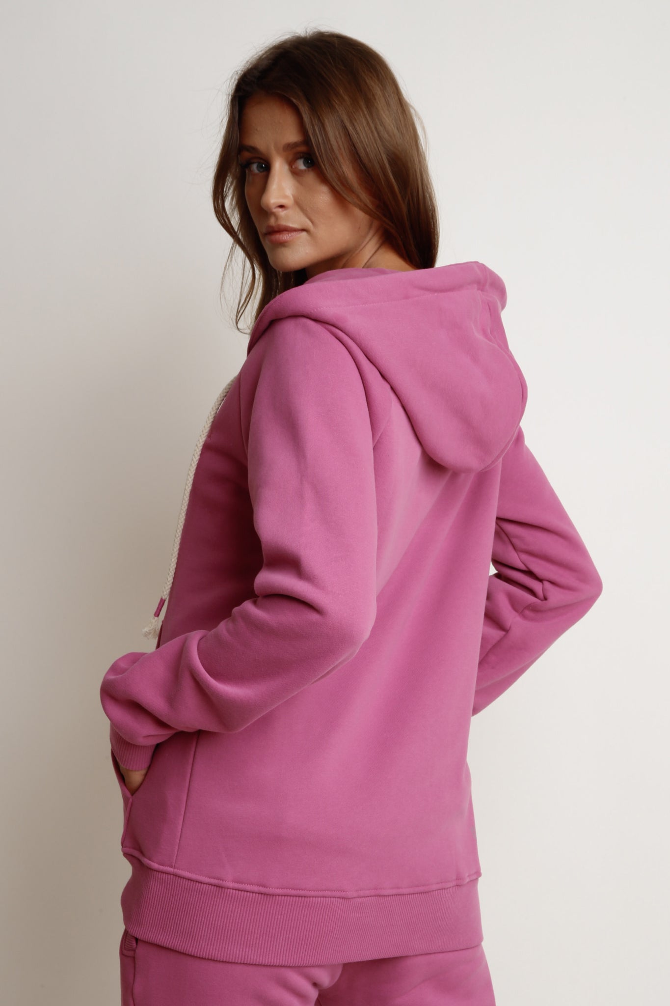 FUCHSIA ZIPPER HOODED SWEATSHIRT - ZANZIBAR