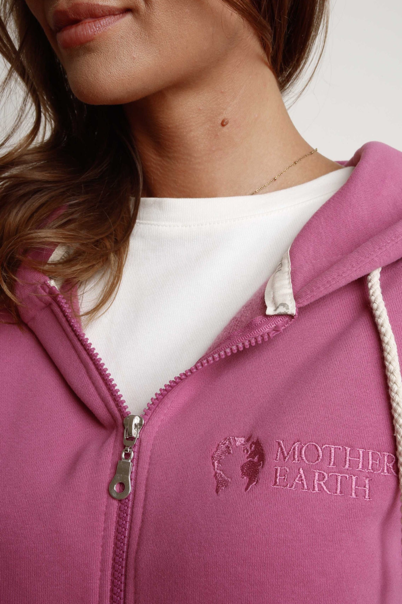 FUCHSIA ZIPPER HOODED SWEATSHIRT - ZANZIBAR