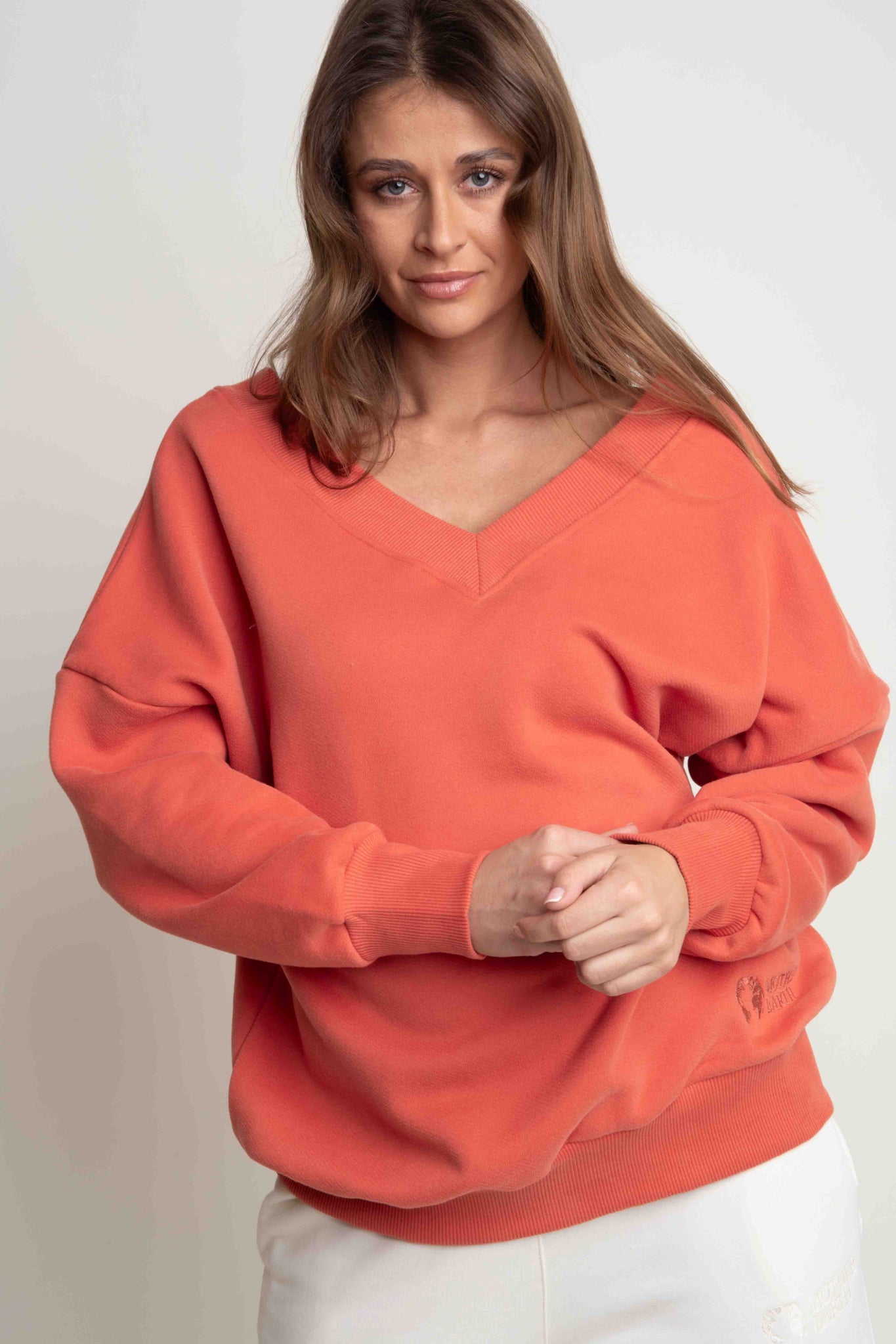 BLUZA Z DEKOLTEM OVERSIZE POMARAŃCZOWA - BISCOE