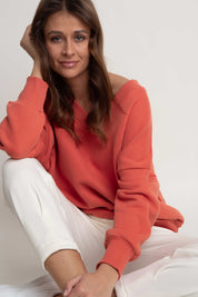 OVERSIZED ORANGE NECKLINE SWEATSHIRT - BISCOE