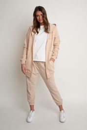 LONG ZIPPERED SWEATSHIRT WITH HOOD LIGHT BEIGE - LEUKADA