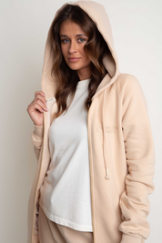 LONG ZIPPERED SWEATSHIRT WITH HOOD LIGHT BEIGE - LEUKADA