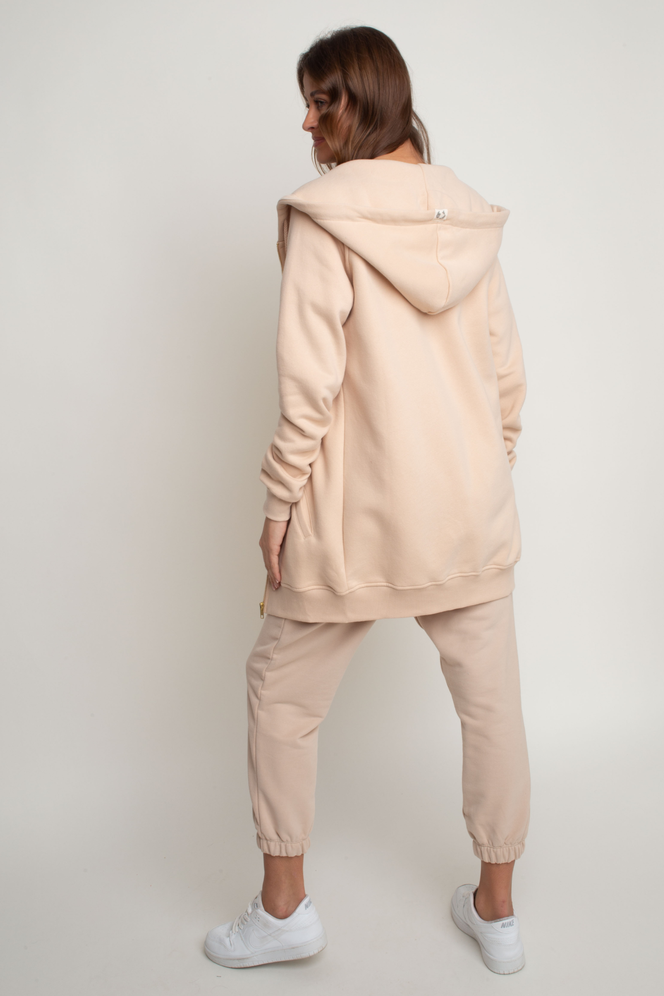 LONG ZIPPERED SWEATSHIRT WITH HOOD LIGHT BEIGE - LEUKADA