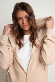 LONG ZIPPERED SWEATSHIRT WITH HOOD LIGHT BEIGE - LEUKADA