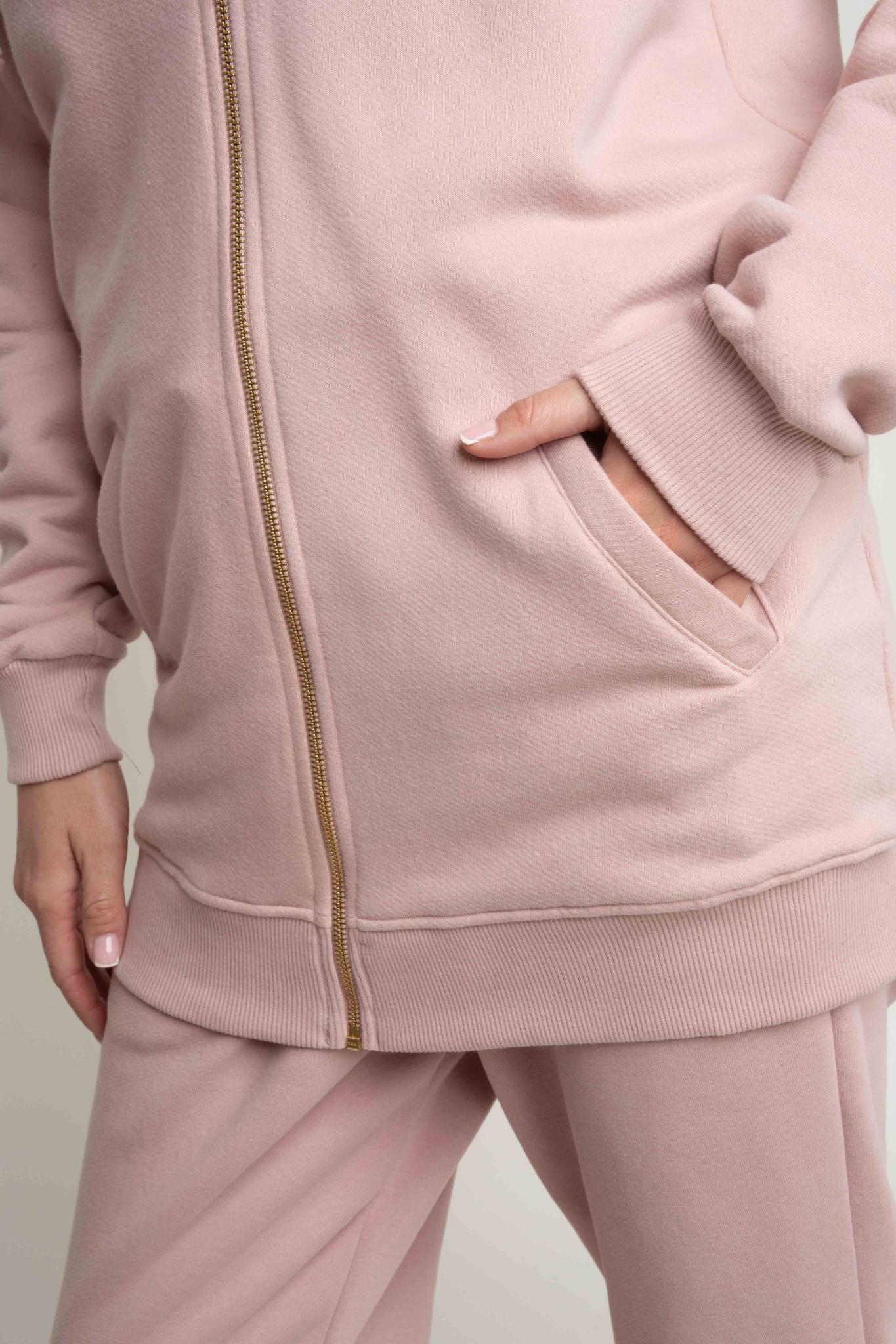 LONG ZIPPER WITH HOOD LIGHT PINK - LEUKADA