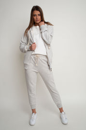 LIGHT GREY MELANGE HOODED ZIPPER - ARINA