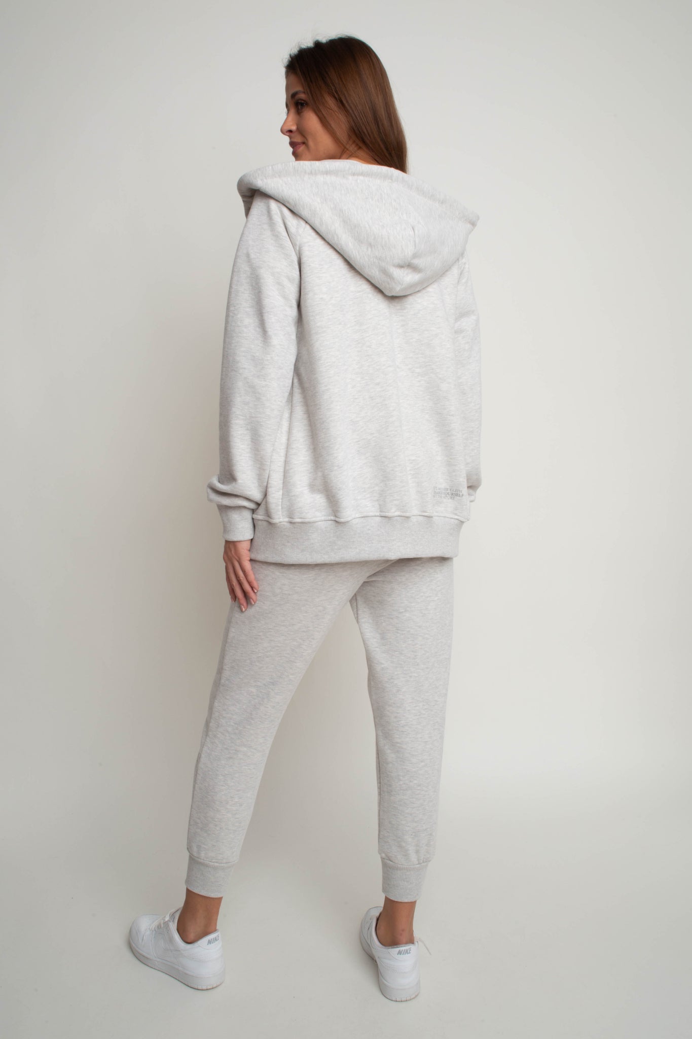 LIGHT GREY MELANGE HOODED ZIPPER - ARINA