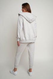 LIGHT GREY MELANGE HOODED ZIPPER - ARINA