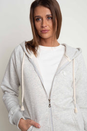 LIGHT GREY MELANGE HOODED ZIPPER - ARINA