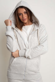 LIGHT GREY MELANGE HOODED ZIPPER - ARINA