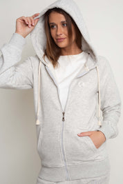 LIGHT GREY MELANGE HOODED ZIPPER - ARINA