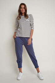CREAM AND NAVY STRIPED LONG-SLEEVE BLOUSE - SOTAVENTO