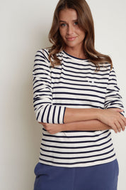CREAM AND NAVY STRIPED LONG-SLEEVE BLOUSE - SOTAVENTO