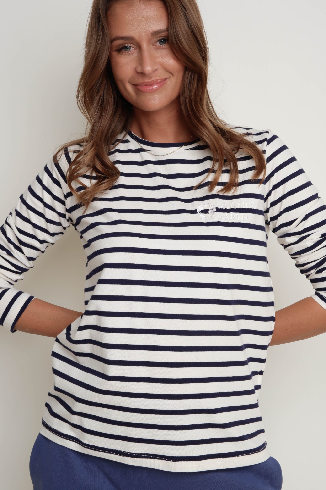 CREAM AND NAVY STRIPED LONG-SLEEVE BLOUSE - SOTAVENTO