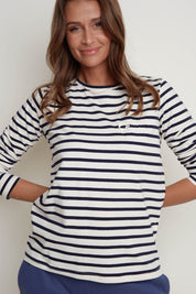 CREAM AND NAVY STRIPED LONG-SLEEVE BLOUSE - SOTAVENTO