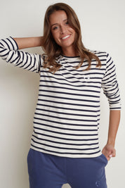 CREAM AND NAVY STRIPED LONG-SLEEVE BLOUSE - SOTAVENTO