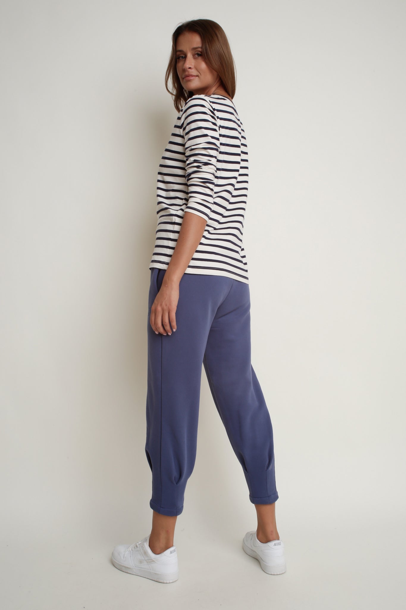 CREAM AND NAVY STRIPED LONG-SLEEVE BLOUSE - SOTAVENTO