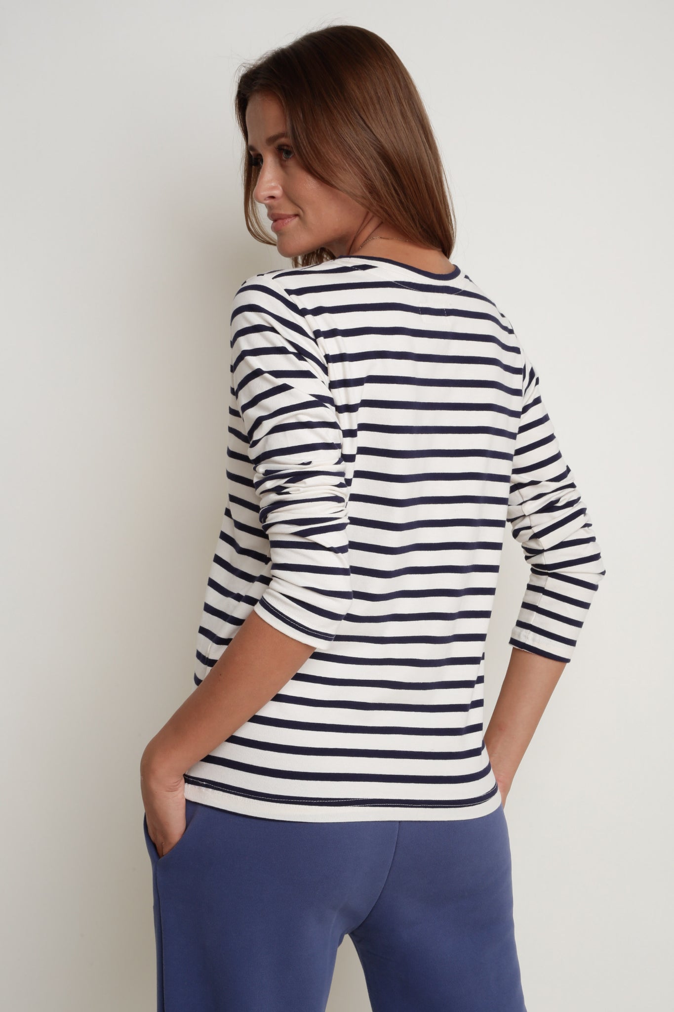 CREAM AND NAVY STRIPED LONG-SLEEVE BLOUSE - SOTAVENTO